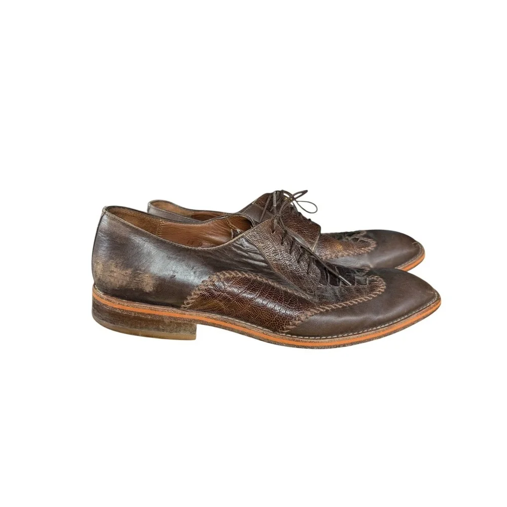 Belvedere Borgo Ostrich & Calfskin Wingtip Shoes Brown Size 11 D‎